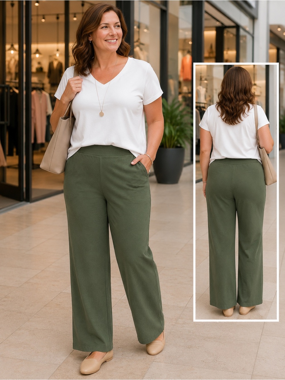 Lands' End Olive Green Wide-Leg Pull-On Pants - Picture 8 of 9